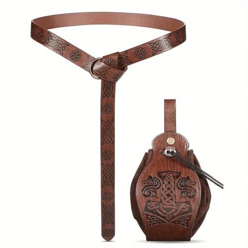 Einzigartige Mittelalterliche Retro-Leder-Geldbörsen Aus Echtem Leder, Luxus-Geldbörse for Herren, Weihnachtsgeburtstagsgeschenk, Nordisches Wikinger-Symbol-Amulett-Geldbörse (Color : E-Money Bag 6) von NMVAWIPT