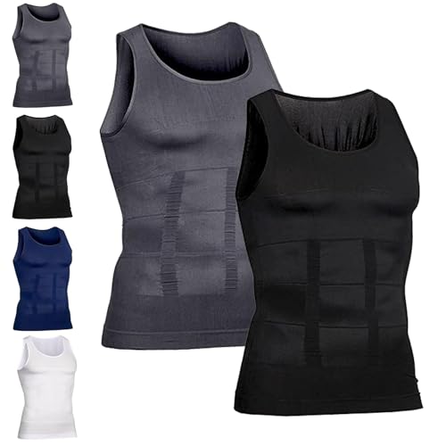 NMVAWIPT Athletic Shaper Slimming Tank For Herren, Kompressionsshirts, Unterhemden, Ärmelloses Workout-Tanktop, Sport-Baselayer, Lauf- Und Basketballweste(Black+grey,XXL) von NMVAWIPT