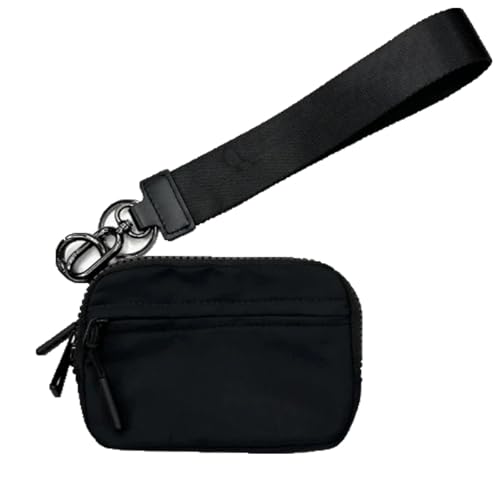 NMVAWIPT Damen-Geldbörse Aus Nylon, Kartenetui Mit Reißverschluss Und Ausweisfenster/Clutch Mit Handschlaufe(Black) von NMVAWIPT