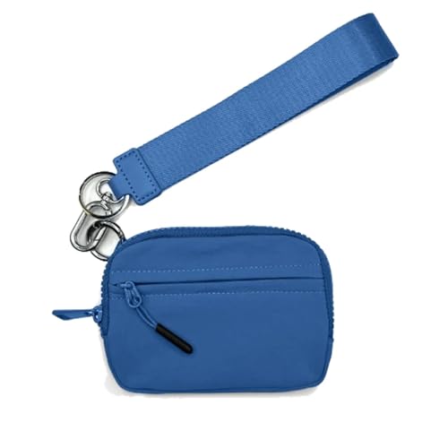 NMVAWIPT Damen-Geldbörse Aus Nylon, Kartenetui Mit Reißverschluss Und Ausweisfenster/Clutch Mit Handschlaufe(Blue) von NMVAWIPT