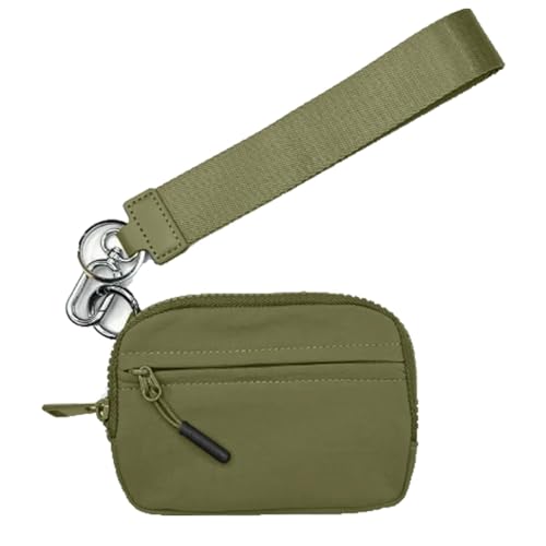 NMVAWIPT Damen-Geldbörse Aus Nylon, Kartenetui Mit Reißverschluss Und Ausweisfenster/Clutch Mit Handschlaufe(Green) von NMVAWIPT