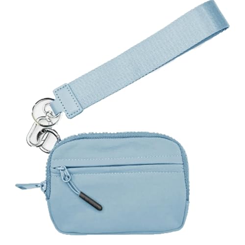 NMVAWIPT Damen-Geldbörse Aus Nylon, Kartenetui Mit Reißverschluss Und Ausweisfenster/Clutch Mit Handschlaufe(Sky Blue) von NMVAWIPT