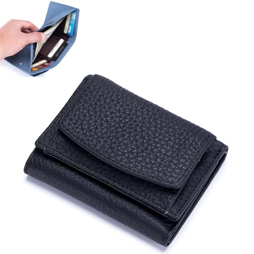 NMVAWIPT Geldbörse for Herren Und Damen, Echtes Leder, RFID-blockierender Kartenhalter, Organizer, Tasche, Mini-Geldbörsen(Black) von NMVAWIPT
