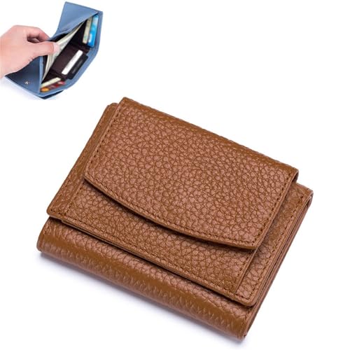 NMVAWIPT Geldbörse for Herren Und Damen, Echtes Leder, RFID-blockierender Kartenhalter, Organizer, Tasche, Mini-Geldbörsen(Brown) von NMVAWIPT
