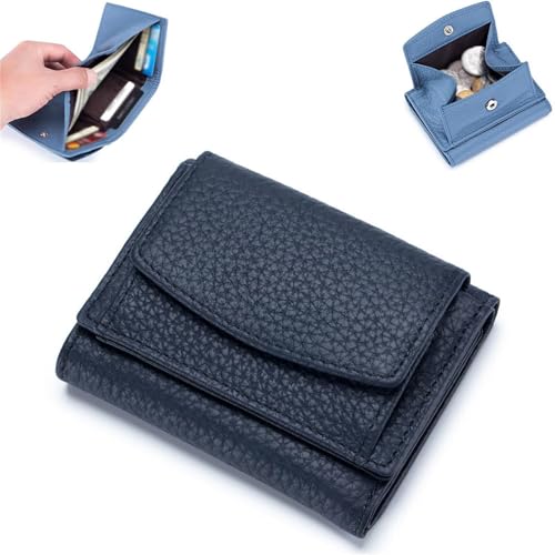 NMVAWIPT Geldbörse for Herren Und Damen, Echtes Leder, RFID-blockierender Kartenhalter, Organizer, Tasche, Mini-Geldbörsen(Dark Blue) von NMVAWIPT