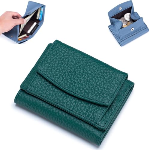 NMVAWIPT Geldbörse for Herren Und Damen, Echtes Leder, RFID-blockierender Kartenhalter, Organizer, Tasche, Mini-Geldbörsen(Dark Green) von NMVAWIPT