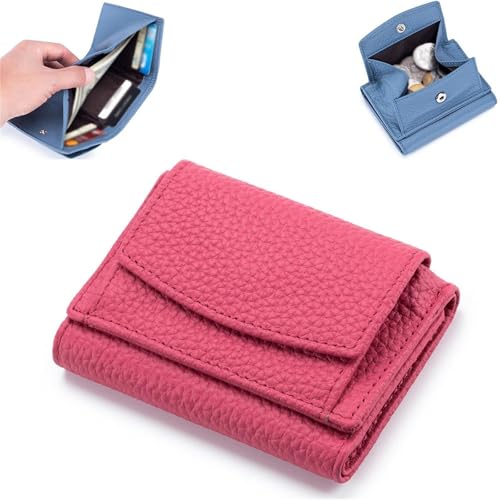 NMVAWIPT Geldbörse for Herren Und Damen, Echtes Leder, RFID-blockierender Kartenhalter, Organizer, Tasche, Mini-Geldbörsen(Dark Pink) von NMVAWIPT