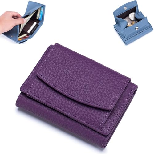 NMVAWIPT Geldbörse for Herren Und Damen, Echtes Leder, RFID-blockierender Kartenhalter, Organizer, Tasche, Mini-Geldbörsen(Dark Purple) von NMVAWIPT