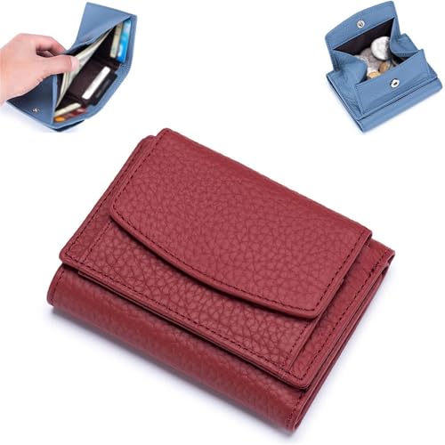 NMVAWIPT Geldbörse for Herren Und Damen, Echtes Leder, RFID-blockierender Kartenhalter, Organizer, Tasche, Mini-Geldbörsen(Dark Red) von NMVAWIPT
