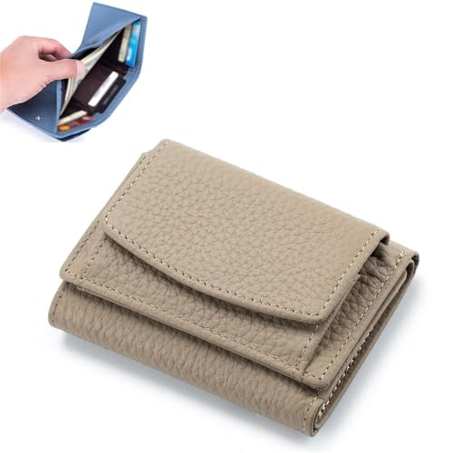 NMVAWIPT Geldbörse for Herren Und Damen, Echtes Leder, RFID-blockierender Kartenhalter, Organizer, Tasche, Mini-Geldbörsen(Khaki) von NMVAWIPT