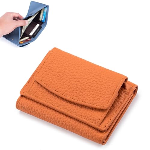 NMVAWIPT Geldbörse for Herren Und Damen, Echtes Leder, RFID-blockierender Kartenhalter, Organizer, Tasche, Mini-Geldbörsen(Orange) von NMVAWIPT