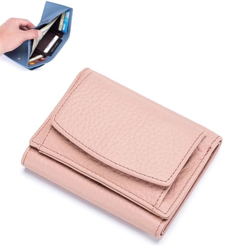 NMVAWIPT Geldbörse for Herren Und Damen, Echtes Leder, RFID-blockierender Kartenhalter, Organizer, Tasche, Mini-Geldbörsen(Pink) von NMVAWIPT