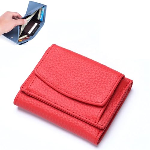 NMVAWIPT Geldbörse for Herren Und Damen, Echtes Leder, RFID-blockierender Kartenhalter, Organizer, Tasche, Mini-Geldbörsen(Red) von NMVAWIPT