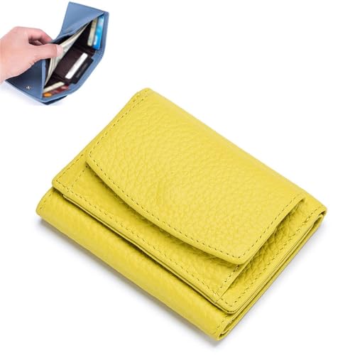 NMVAWIPT Geldbörse for Herren Und Damen, Echtes Leder, RFID-blockierender Kartenhalter, Organizer, Tasche, Mini-Geldbörsen(Yellow) von NMVAWIPT