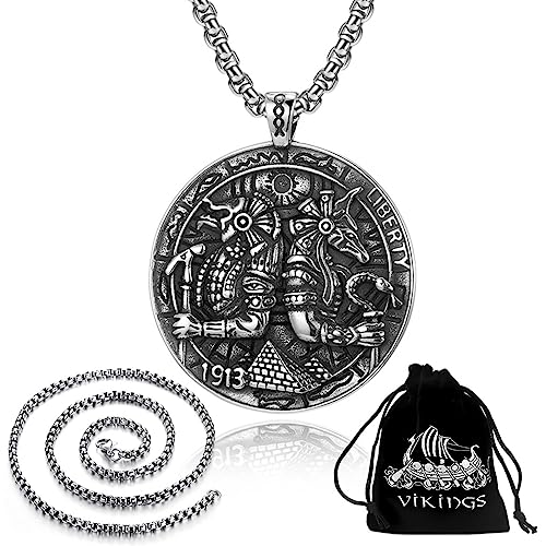 NMVAWIPT Modischer Anhänger mit Geschenktüte, nordisches Wikinger Totem Symbol Amulett Vintage Box Kette Halskette Herrenschmuck (Color : Anubis_60 cm chain) von NMVAWIPT