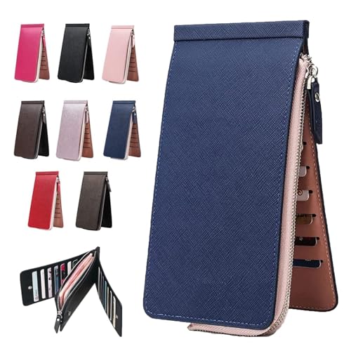 NMVAWIPT Multifunktionale Damen-Geldbörse Aus Leder Mit Zweifachem Reißverschluss Und Langem Reißverschluss, Kreditkartenhalter Mit 26 Kartenfächern, Platz for Ihr Telefon(Dark Blue) von NMVAWIPT