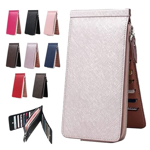 NMVAWIPT Multifunktionale Damen-Geldbörse Aus Leder Mit Zweifachem Reißverschluss Und Langem Reißverschluss, Kreditkartenhalter Mit 26 Kartenfächern, Platz for Ihr Telefon(Purple) von NMVAWIPT