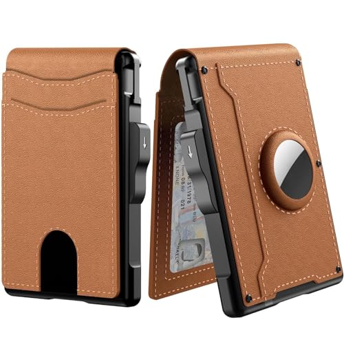 NMVAWIPT Multifunktionale Intelligente Geldbörse for Herren, Mit Aufklappbarem Aluminiumgehäuse, Geldklammer, Schmalen Lederfächern Und Kreditkartenhalter(Brown) von NMVAWIPT