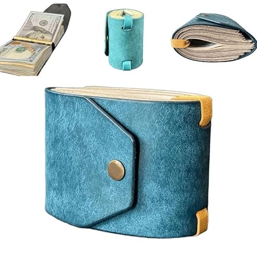 NMVAWIPT Reise-Geldbörse Aus Echtem Leder Mit Verschluss, Geldhalter for Schnellen Bargeldzugriff, Geldklammer Aus Leder, Geldbörsen-Organizer(Blue) von NMVAWIPT