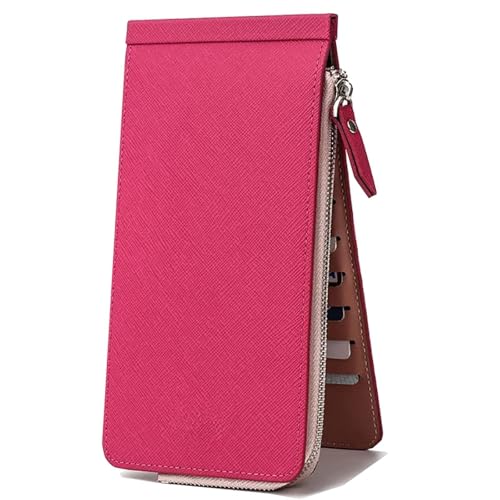 NMVAWIPT Rosarote Lange Zweifach Gefaltete Geldbörse Mit 26 Kartenfächern, Damen-Reißverschlusstasche, Kreditkartenhalter Aus Leder, Handytasche von NMVAWIPT