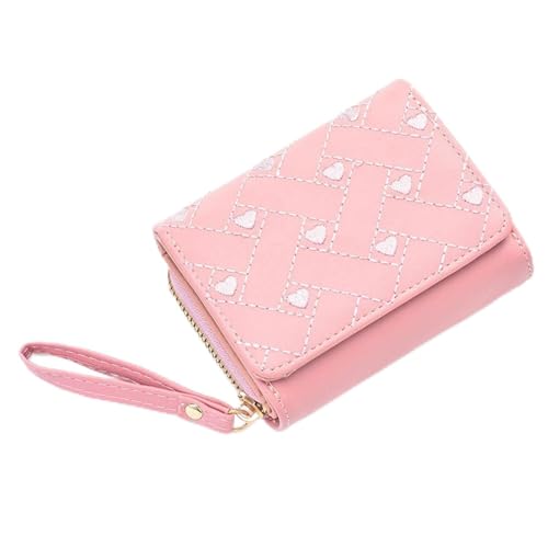NMVAWIPT Schlanke, Kurze Geldbörse for Damen Mit Reißverschluss, Tragbares RFID-blockierendes Kreditkartenetui Aus Leder for Münzen Und Karten(Pink) von NMVAWIPT