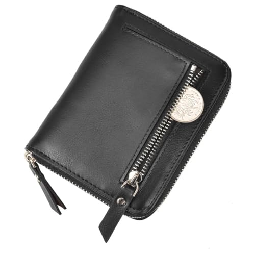 NMVAWIPT Schlanke Herren-Geldbörse Mit Reißverschluss, Tragbarer RFID-blockierender, Zweifach Faltbarer Kreditkartenhalter Aus Braunem Leder for Kartenetui Und Münzen(Black) von NMVAWIPT