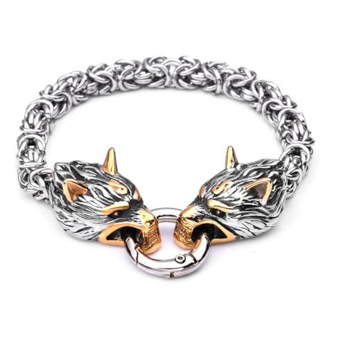 NMVAWIPT Vintage Men's Biker Cuff Bracelet with Wooden Box Gift Bag, Unique Nordic Viking Wolf Dragon Animal Head Punk Gothic Armband Bangles Christmas Jewelry (Style : Style 34_23cm) von NMVAWIPT