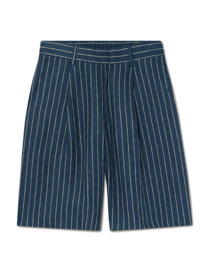 NN07 - Kay 1455 Straight-Leg Pleated Striped Linen Shorts - Men - Blue - UK/US 30 von NN07