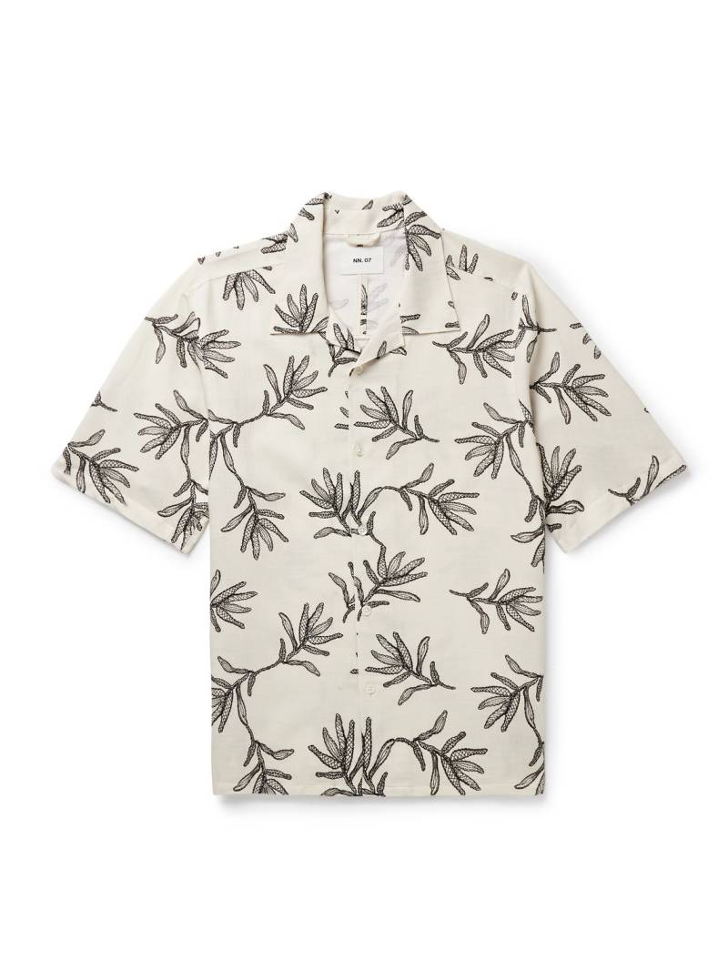 NN07 - Ole 5210 Camp-Collar Embroidered Organic Cotton and TENCEL™ Lyocell-Blend Shirt - Men - Neutrals - XXL von NN07