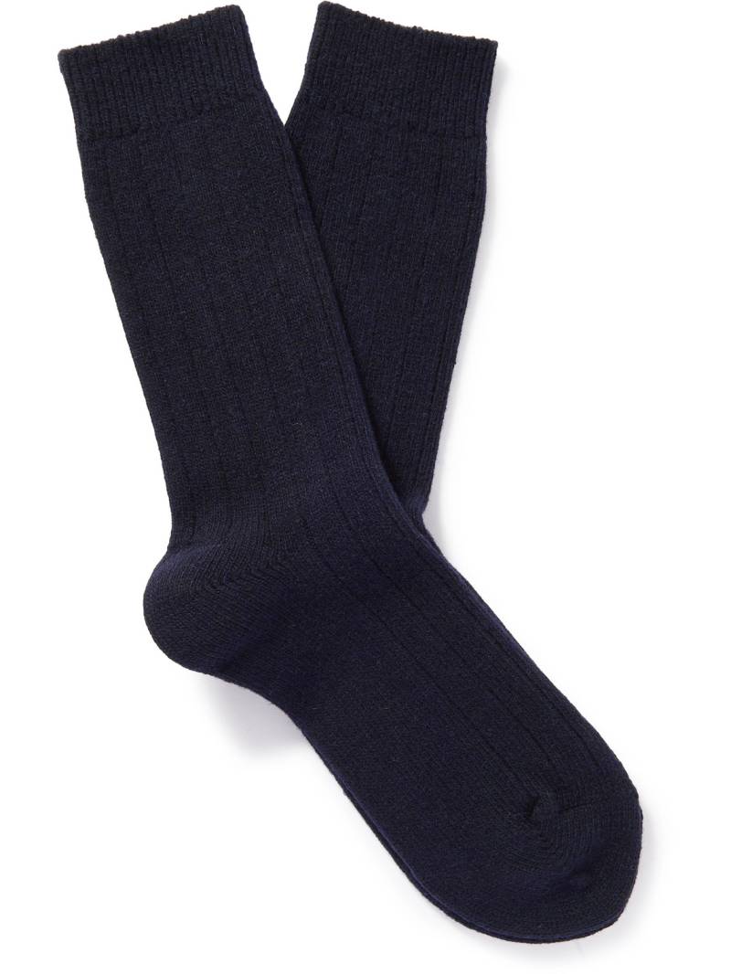 NN07 - One 9055 Logo-Embroidered Ribbed Wool-Blend Socks - Men - Blue von NN07