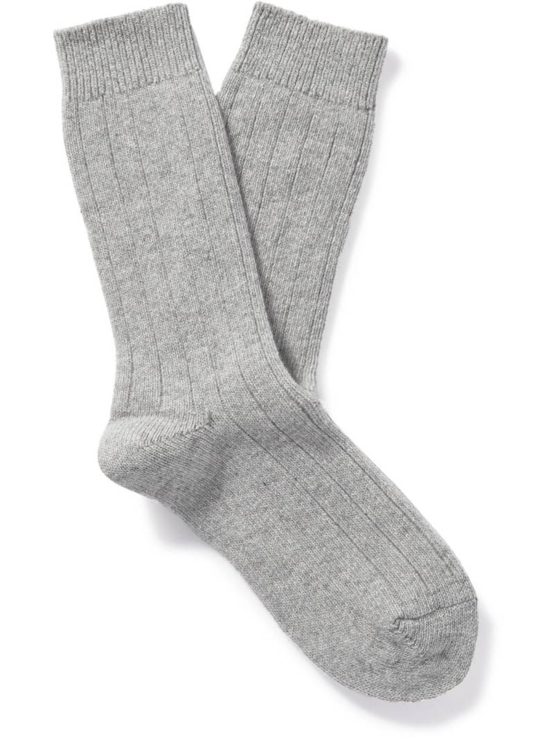 NN07 - One 9055 Logo-Embroidered Ribbed Wool-Blend Socks - Men - Gray von NN07