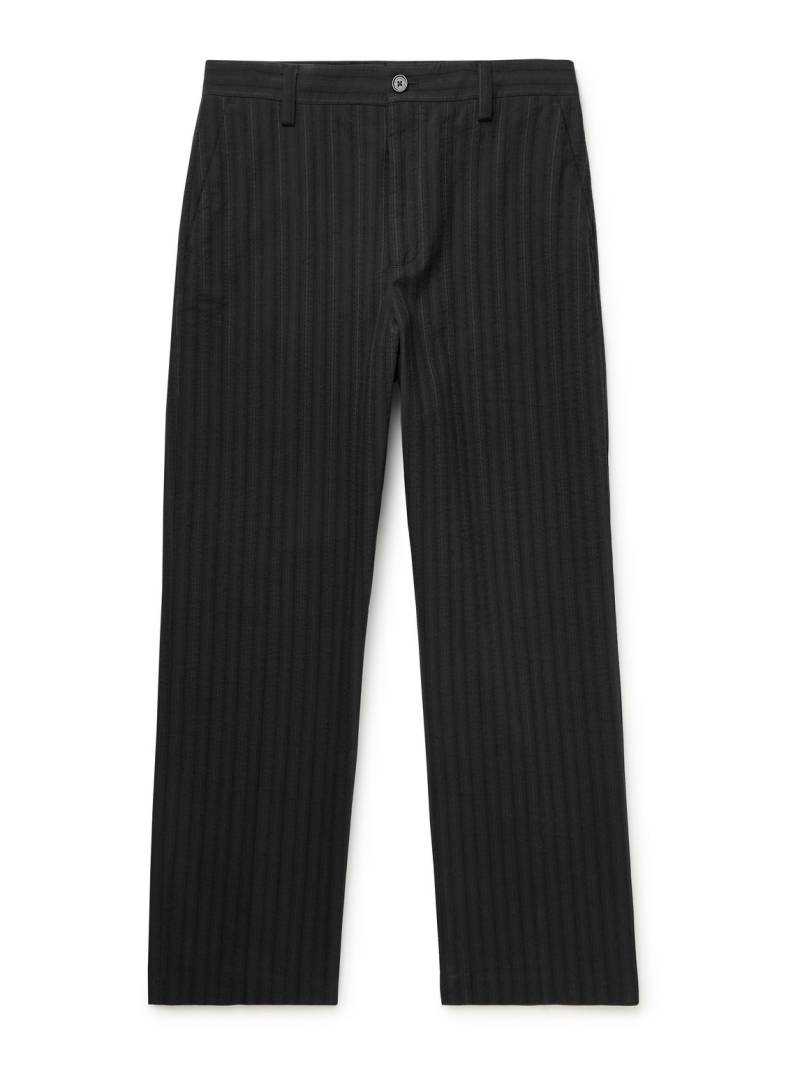NN07 - Paw 1921 Straight-Leg Striped Organic Cotton and Silk-Blend Seersucker Trousers - Men - Black - 34W 32L von NN07