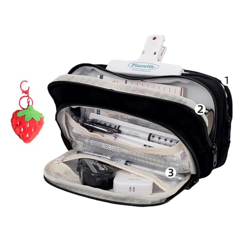 Big Capacity Pencil Case, 3 Compartments Large Capacity Pencils Pouch, Simple Pencil Holder Pouch Pencils Pouchs Organizer Pen Cases, Pen Bag Pencil Box Holder Organizer (Black) von NNBWLMAEE