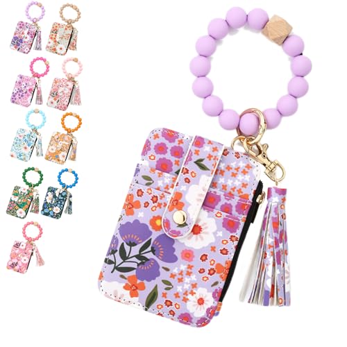 Bohos Style Beaded Tassel Keychain Wallet, Women's Bohos Beaded Wallet with Flower Pattern, Lightweight Wristlet for Women Travel and Everyday Use (A) von NNBWLMAEE