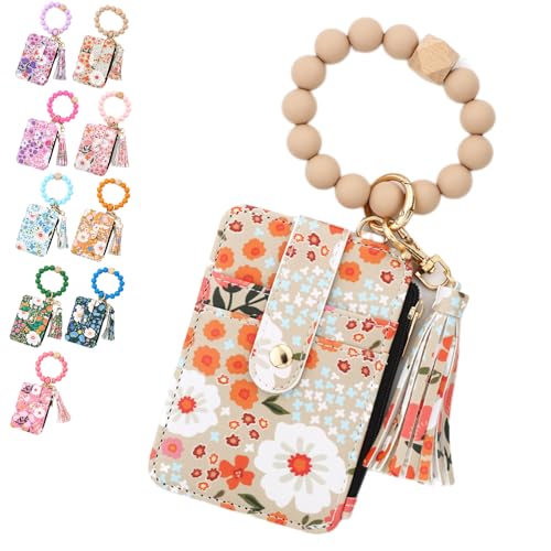 Bohos Style Beaded Tassel Keychain Wallet, Women's Bohos Beaded Wallet with Flower Pattern, Lightweight Wristlet for Women Travel and Everyday Use (B) von NNBWLMAEE