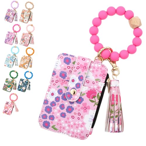 Bohos Style Beaded Tassel Keychain Wallet, Women's Bohos Beaded Wallet with Flower Pattern, Lightweight Wristlet for Women Travel and Everyday Use (C) von NNBWLMAEE