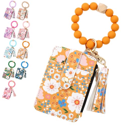 Bohos Style Beaded Tassel Keychain Wallet, Women's Bohos Beaded Wallet with Flower Pattern, Lightweight Wristlet for Women Travel and Everyday Use (F) von NNBWLMAEE