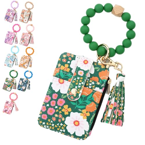 Bohos Style Beaded Tassel Keychain Wallet, Women's Bohos Beaded Wallet with Flower Pattern, Lightweight Wristlet for Women Travel and Everyday Use (G) von NNBWLMAEE