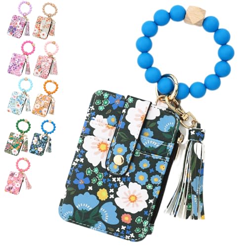 Bohos Style Beaded Tassel Keychain Wallet, Women's Bohos Beaded Wallet with Flower Pattern, Lightweight Wristlet for Women Travel and Everyday Use (H) von NNBWLMAEE