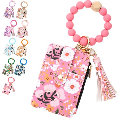 Bohos Style Beaded Tassel Keychain Wallet, Women's Bohos Beaded Wallet with Flower Pattern, Lightweight Wristlet for Women Travel and Everyday Use (I) von NNBWLMAEE