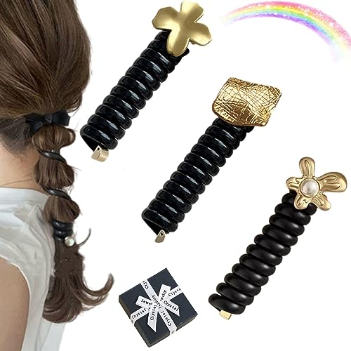 Bowknot Braided Telephone Wire Hair Bands, Straight Spiral Hair Ties Phone Cord with Pearl, Elastic Twisty Braid Headband, Ponytail Holder Hair Rope Accessories (4#) von NNBWLMAEE