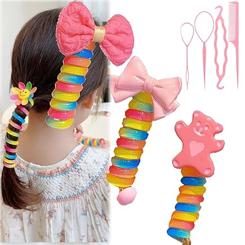 Colorful Telephone Wire Hair Bands for Kids, Spiral Hair Ties Phone Cord Ponytail Holders, Elastic Phone Cord Hair Ties, Waterproof and No Crease Stylish Hair Coils (2#) von NNBWLMAEE