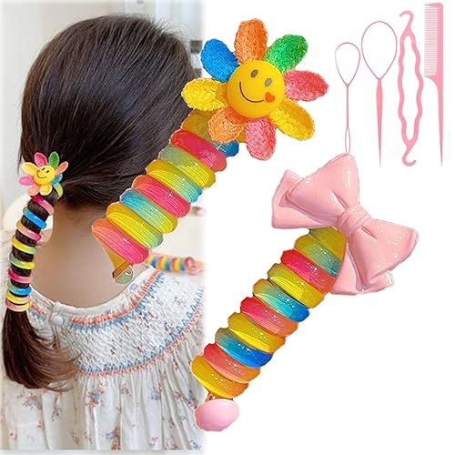 Colorful Telephone Wire Hair Bands for Kids, Spiral Hair Ties Phone Cord Ponytail Holders, Elastic Phone Cord Hair Ties, Waterproof and No Crease Stylish Hair Coils (2pcs 1#) von NNBWLMAEE