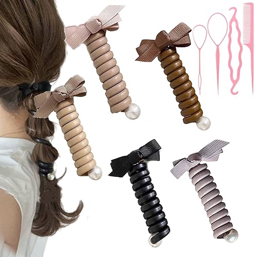 Colorful Telephone Wire Hair Bands for Kids, Spiral Hair Ties Phone Cord Ponytail Holders, Elastic Phone Cord Hair Ties, Waterproof and No Crease Stylish Hair Coils (5pcs) von NNBWLMAEE