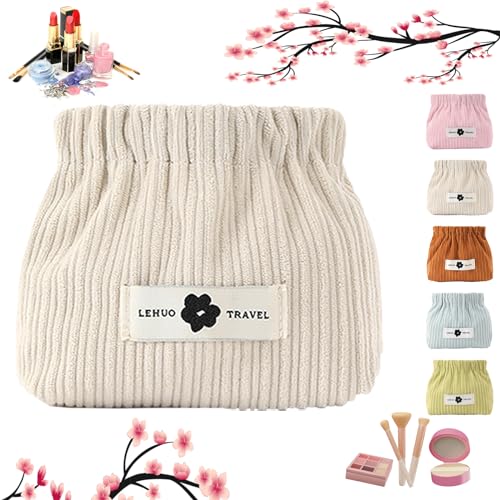 Corduroy Elastic Hair Tie Organizer, Portable Travel Corduroy Elastic Storage Bag, Hair Accessories Organizer, for Women Large Capacity Canvas Makeup Bags Travel Toiletry Bag (1pc White) von NNBWLMAEE