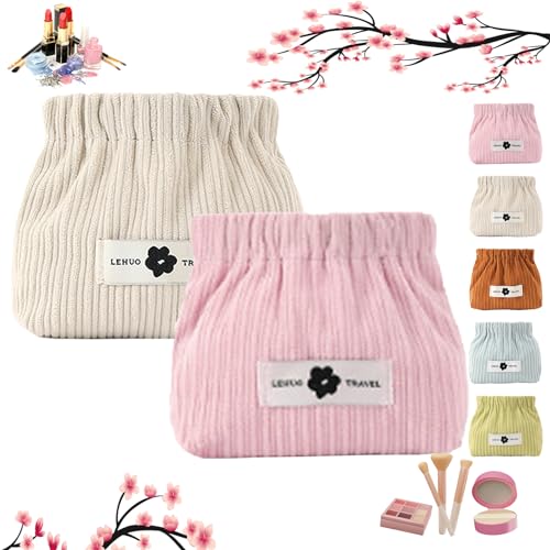 Corduroy Elastic Hair Tie Organizer, Portable Travel Corduroy Elastic Storage Bag, Hair Accessories Organizer, for Women Large Capacity Canvas Makeup Bags Travel Toiletry Bag (2pcs A) von NNBWLMAEE