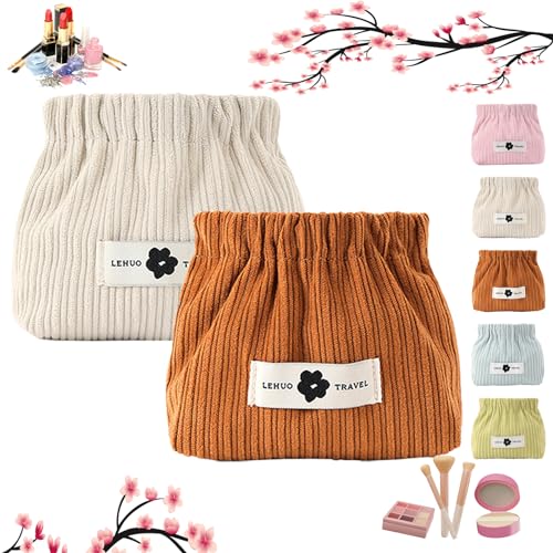 Corduroy Elastic Hair Tie Organizer, Portable Travel Corduroy Elastic Storage Bag, Hair Accessories Organizer, for Women Large Capacity Canvas Makeup Bags Travel Toiletry Bag (2pcs B) von NNBWLMAEE