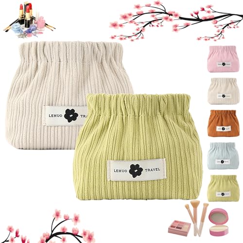 Corduroy Elastic Hair Tie Organizer, Portable Travel Corduroy Elastic Storage Bag, Hair Accessories Organizer, for Women Large Capacity Canvas Makeup Bags Travel Toiletry Bag (2pcs D) von NNBWLMAEE