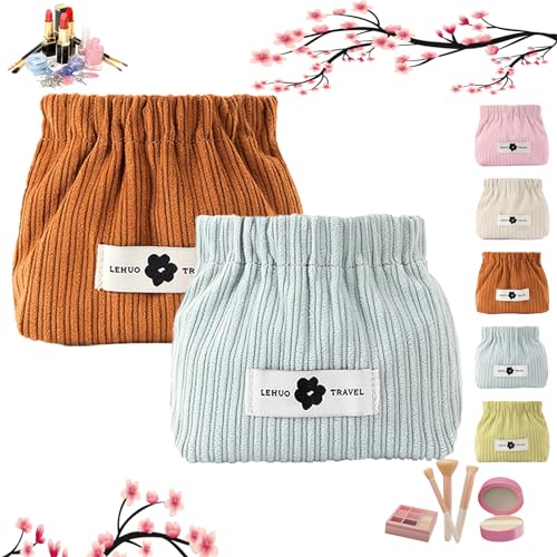 Corduroy Elastic Hair Tie Organizer, Portable Travel Corduroy Elastic Storage Bag, Hair Accessories Organizer, for Women Large Capacity Canvas Makeup Bags Travel Toiletry Bag (2pcs E) von NNBWLMAEE