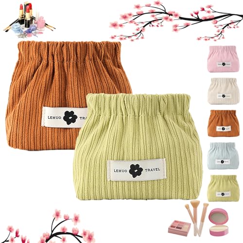 Corduroy Elastic Hair Tie Organizer, Portable Travel Corduroy Elastic Storage Bag, Hair Accessories Organizer, for Women Large Capacity Canvas Makeup Bags Travel Toiletry Bag (2pcs F) von NNBWLMAEE